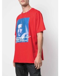 rotes bedrucktes T-Shirt mit einem Rundhalsausschnitt von Off-White