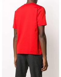 rotes bedrucktes T-Shirt mit einem Rundhalsausschnitt von Junya Watanabe MAN