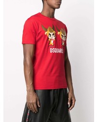 rotes bedrucktes T-Shirt mit einem Rundhalsausschnitt von DSQUARED2