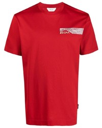 rotes bedrucktes T-Shirt mit einem Rundhalsausschnitt von Z Zegna