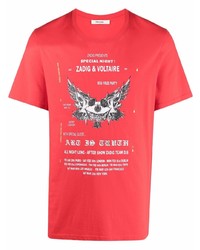 rotes bedrucktes T-Shirt mit einem Rundhalsausschnitt von Zadig & Voltaire