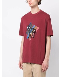 rotes bedrucktes T-Shirt mit einem Rundhalsausschnitt von PS Paul Smith