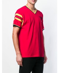 rotes bedrucktes T-Shirt mit einem V-Ausschnitt von Gucci