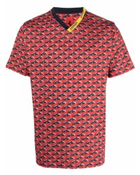 rotes bedrucktes T-Shirt mit einem V-Ausschnitt von Ferrari