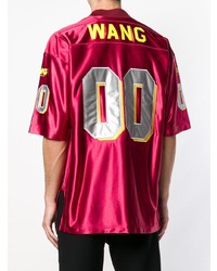 rotes bedrucktes T-Shirt mit einem V-Ausschnitt von Alexander Wang
