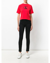 rotes bedrucktes T-shirt von Calvin Klein