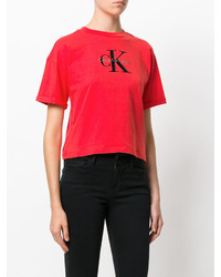 rotes bedrucktes T-shirt von Calvin Klein