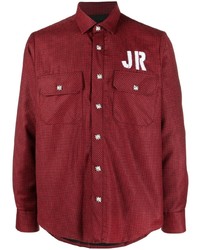 rotes bedrucktes Wolllangarmhemd von John Richmond