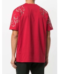 rotes beschlagenes T-Shirt mit einem Rundhalsausschnitt von Versace