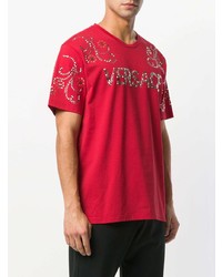 rotes beschlagenes T-Shirt mit einem Rundhalsausschnitt von Versace