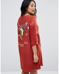 rotes besticktes gerade geschnittenes Kleid von Asos