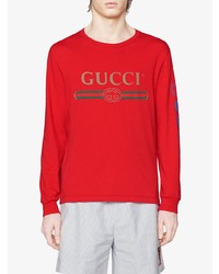 rotes besticktes Langarmshirt von Gucci
