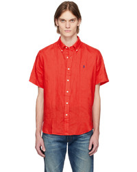 rotes besticktes Leinen Langarmhemd von Polo Ralph Lauren