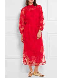 rotes besticktes Midikleid von Simone Rocha