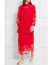 rotes besticktes Midikleid von Simone Rocha