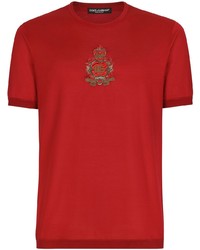 rotes besticktes Seide T-Shirt mit einem Rundhalsausschnitt von Dolce & Gabbana