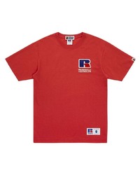 rotes besticktes T-Shirt mit einem Rundhalsausschnitt von A Bathing Ape
