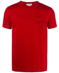 rotes besticktes T-Shirt mit einem Rundhalsausschnitt von Alexander McQueen