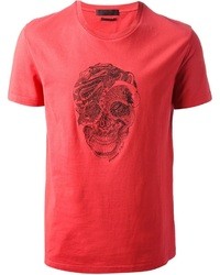rotes besticktes T-Shirt mit einem Rundhalsausschnitt von Alexander McQueen