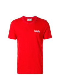 rotes besticktes T-Shirt mit einem Rundhalsausschnitt von AMI Alexandre Mattiussi