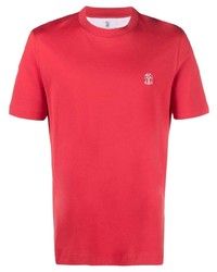 rotes besticktes T-Shirt mit einem Rundhalsausschnitt von Brunello Cucinelli