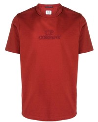 rotes besticktes T-Shirt mit einem Rundhalsausschnitt von C.P. Company