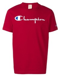 rotes besticktes T-Shirt mit einem Rundhalsausschnitt von Champion