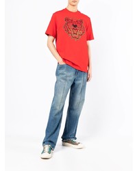 rotes besticktes T-Shirt mit einem Rundhalsausschnitt von Kenzo