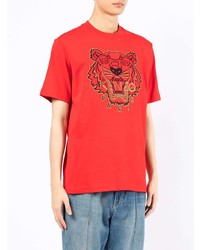 rotes besticktes T-Shirt mit einem Rundhalsausschnitt von Kenzo