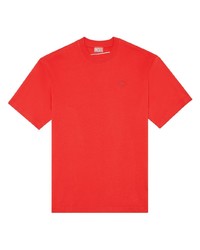rotes besticktes T-Shirt mit einem Rundhalsausschnitt von Diesel