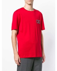 rotes besticktes T-Shirt mit einem Rundhalsausschnitt von Salvatore Ferragamo