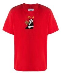 rotes besticktes T-Shirt mit einem Rundhalsausschnitt von Doublet