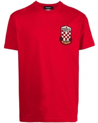 rotes besticktes T-Shirt mit einem Rundhalsausschnitt von DSQUARED2