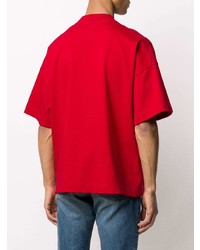 rotes besticktes T-Shirt mit einem Rundhalsausschnitt von Ami Paris