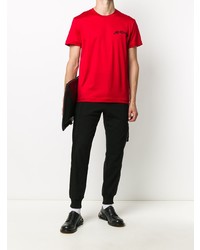 rotes besticktes T-Shirt mit einem Rundhalsausschnitt von Alexander McQueen