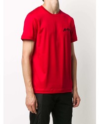 rotes besticktes T-Shirt mit einem Rundhalsausschnitt von Alexander McQueen