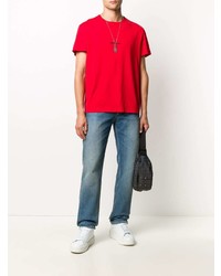 rotes besticktes T-Shirt mit einem Rundhalsausschnitt von Maison Margiela