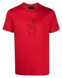 rotes besticktes T-Shirt mit einem Rundhalsausschnitt von Emporio Armani