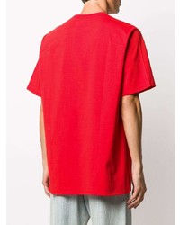 rotes besticktes T-Shirt mit einem Rundhalsausschnitt von Doublet