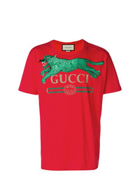 rotes besticktes T-Shirt mit einem Rundhalsausschnitt von Gucci