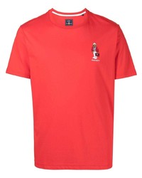 rotes besticktes T-Shirt mit einem Rundhalsausschnitt von Hackett