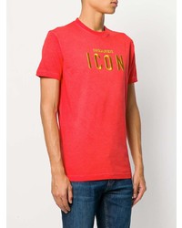 rotes besticktes T-Shirt mit einem Rundhalsausschnitt von DSQUARED2