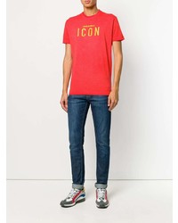 rotes besticktes T-Shirt mit einem Rundhalsausschnitt von DSQUARED2