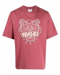 rotes besticktes T-Shirt mit einem Rundhalsausschnitt von Kenzo