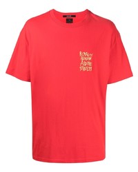 rotes besticktes T-Shirt mit einem Rundhalsausschnitt von Ksubi