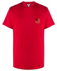 rotes besticktes T-Shirt mit einem Rundhalsausschnitt von Loewe
