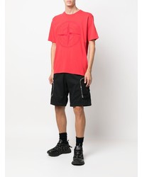 rotes besticktes T-Shirt mit einem Rundhalsausschnitt von Stone Island