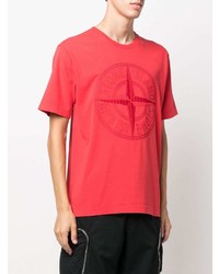 rotes besticktes T-Shirt mit einem Rundhalsausschnitt von Stone Island