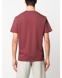 rotes besticktes T-Shirt mit einem Rundhalsausschnitt von MAISON KITSUNÉ