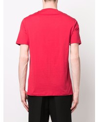 rotes besticktes T-Shirt mit einem Rundhalsausschnitt von Balmain
